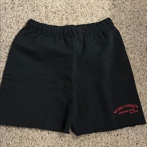 Black Athletic Shorts with Red Wisconsin Logo